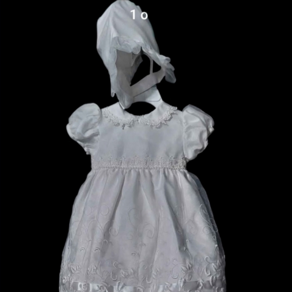 NWT Elegant Baptismal Baby Dress with Bonnet ~6-9M